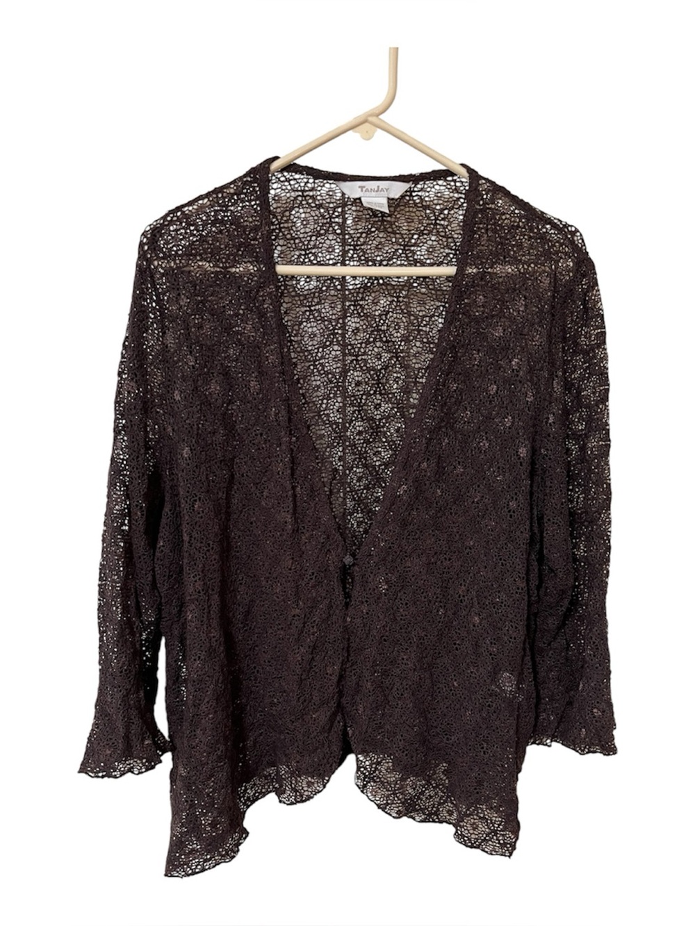 TanJay Crochet Cardigan Woman’s XL Brown Long Sleeve Boho Hippie Feminine Y2K